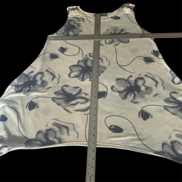 Tunic Tank Top Decorative Rings Y2K Bold Floral Print Off White Dusty Blue M/L - Picture 11 of 12